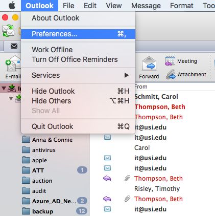 search box on outlook for mac